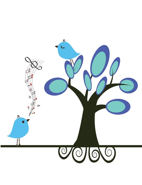 Ptaki w miłości na drzewie. — Wektor stockowy