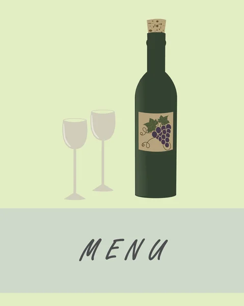 Fles wijn en twee glazen. menu — Stockvector
