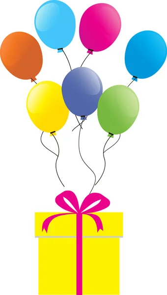 Balones de cumpleaños y caja . — Vector de stock