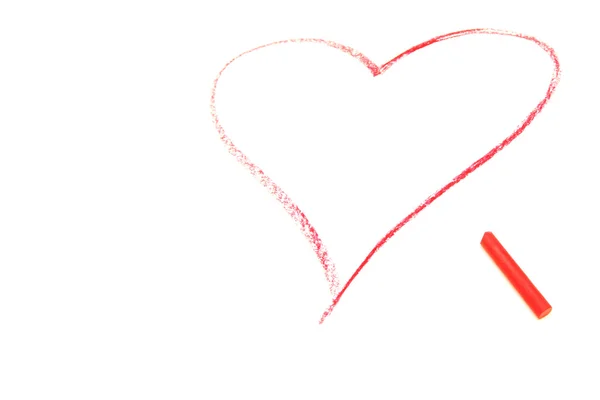 Pastel boya çizin kırmızı kalp — Stok fotoğraf