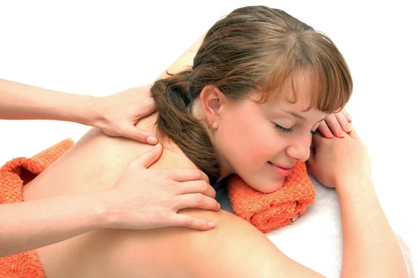 Mujer joven recibiendo masaje de espalda —  Fotos de Stock