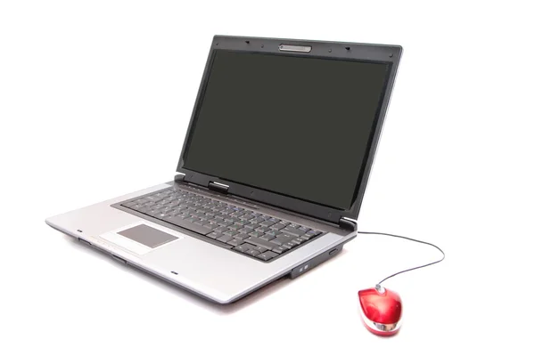 个人计算机和红色鼠标 图库照片