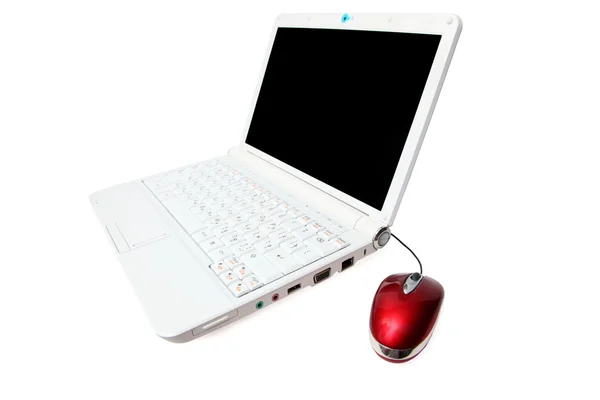 Carnet avec souris d'ordinateur rouge — Photo