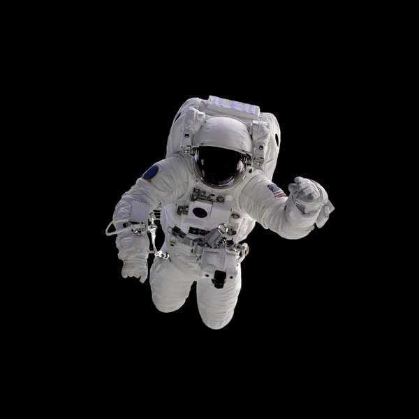 Flying astronaut on a black background.