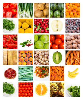 Collage of fresh fruits and vegetables clipart