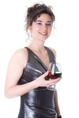 bir kadeh şarap ile genç kadın