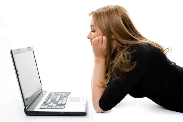 Girl with laptop Stock Image