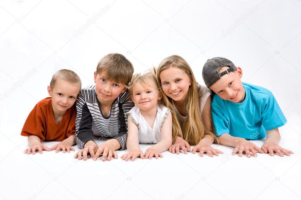 The group of five children on the foor