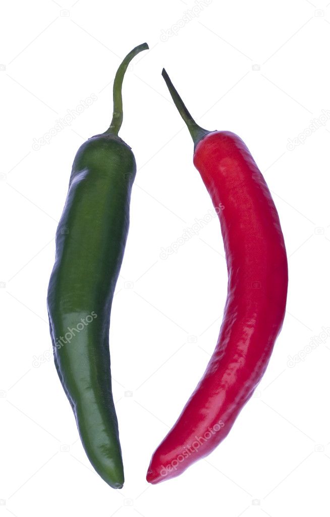 Green and red chilies