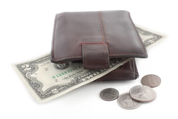 Purse with money in over white — Stock Photo, Image