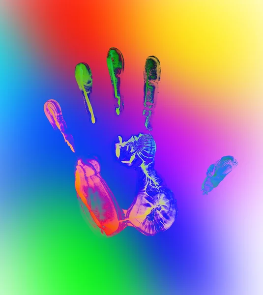 Regenboog hand afdrukken — Stockfoto