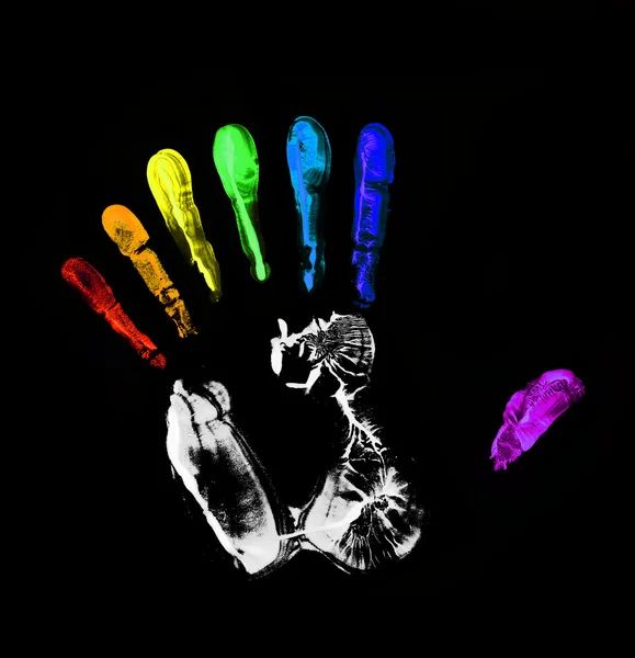 Regenbogen-Handabdruck. Sieben Finger — Stockfoto