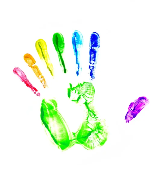 Impressão da mão do arco-íris. Sete dedos — Fotografia de Stock