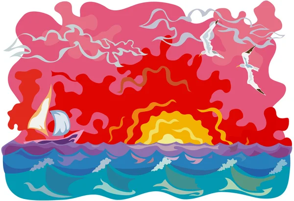 Coucher de soleil océan — Image vectorielle