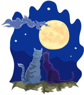 Cats couple in the night clipart