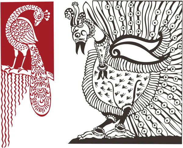Diseños tradicionales del pavo real indio — Stockvector