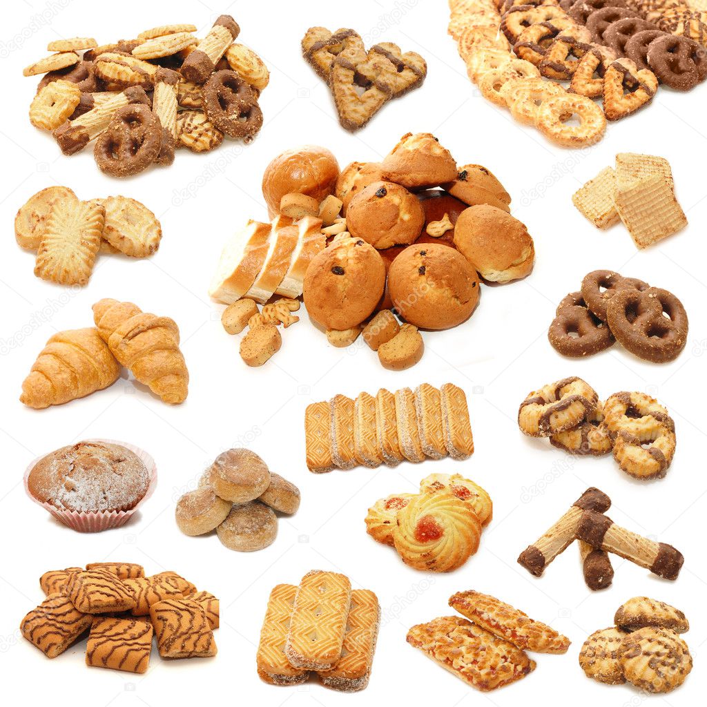 Collage from cookies isolated on white b