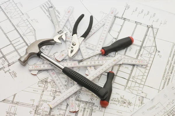 Building tools on the house project — Stock Photo, Image