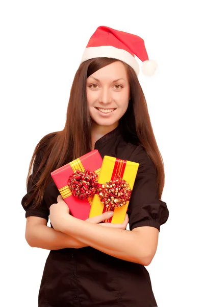 Menina de Natal com presentes — Fotografia de Stock