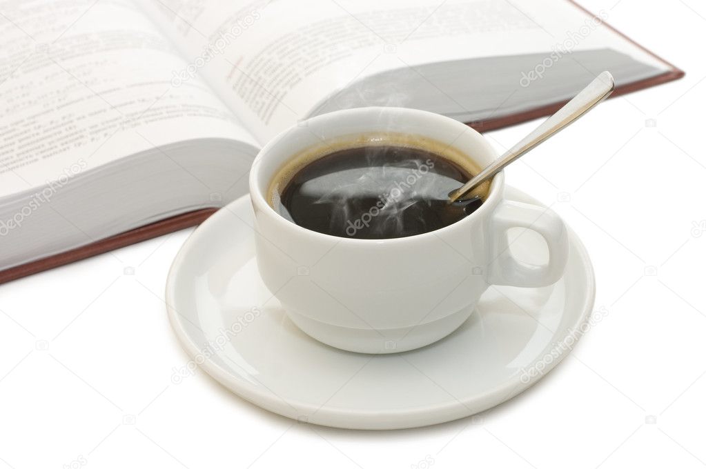 The book and cup from coffee