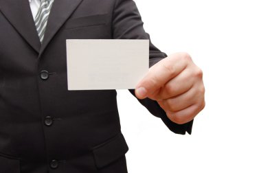 Businessman handing a blank card clipart