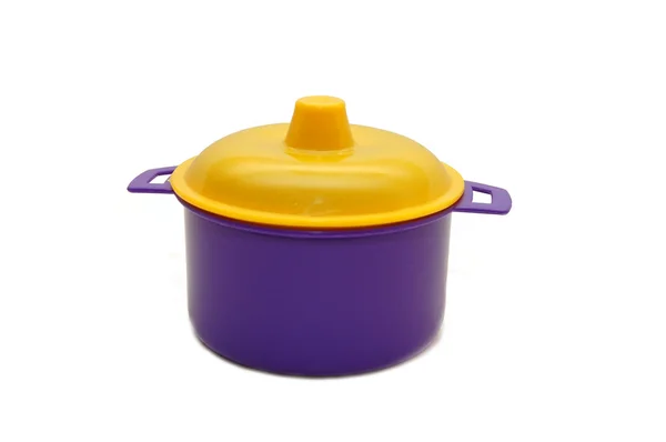 Dark blue toy pan with a yellow cover — Stock Photo, Image