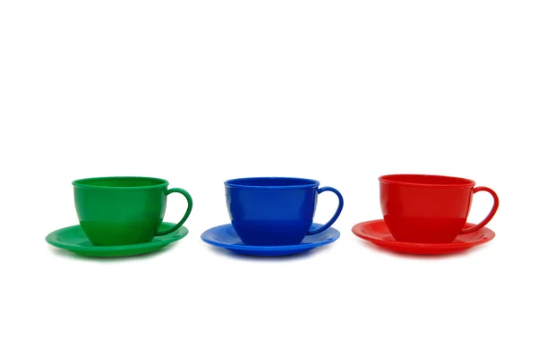 Три цветные чашки - игрушки — стоковое фото