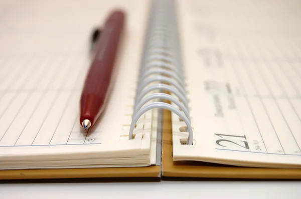 Stift auf geöffnetem Notizbuch liegend — Stockfoto