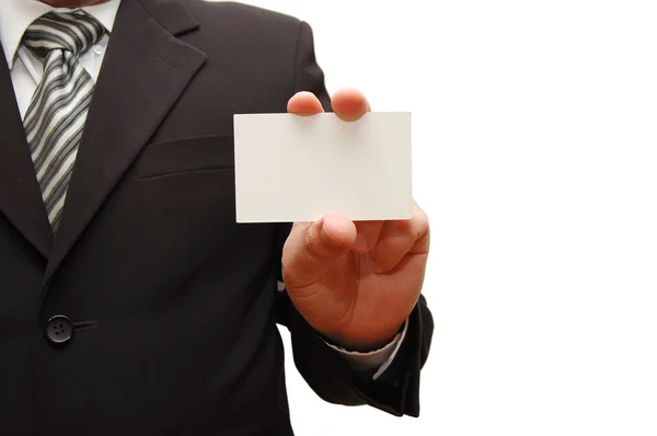 Empresario sosteniendo tarjeta en blanco —  Fotos de Stock