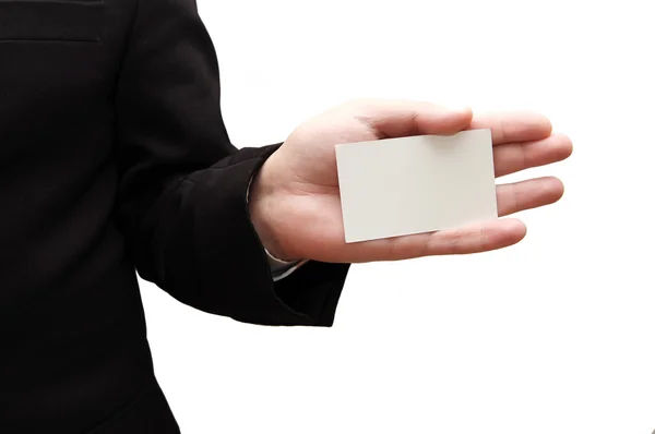 Homem entregando um cartão em branco — Fotografia de Stock