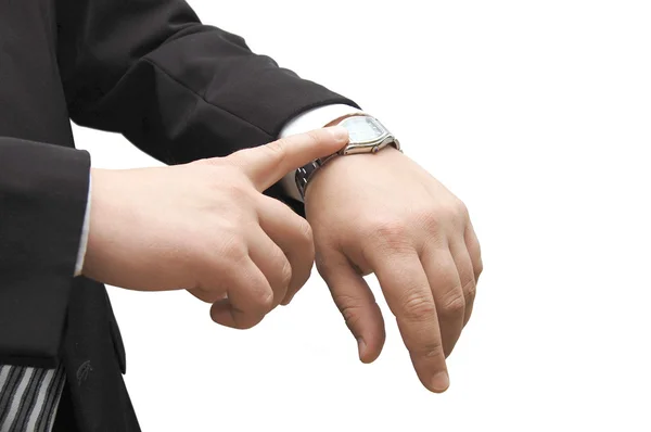 Uomo d'affari guarda il suo orologio — Foto Stock