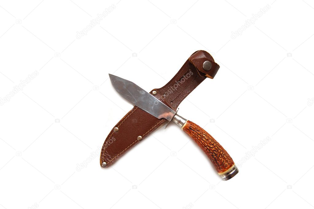 The hunting knife in a leather case