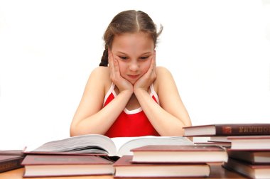 The young girl the teenager reads books clipart