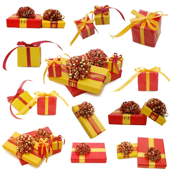 Collage, boxes with gifts — Stock Photo, Image