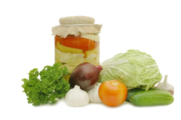 Fresh and tinned vegetables — Stock Photo, Image
