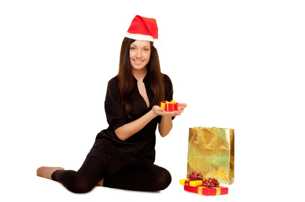 Chica de Navidad con regalos — Foto de Stock