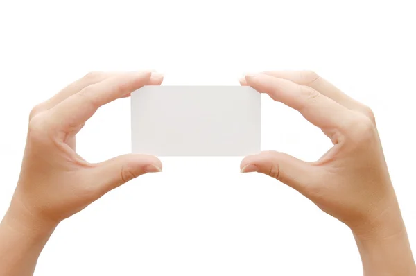 Бумажная карточка в руках женщины — стоковое фото