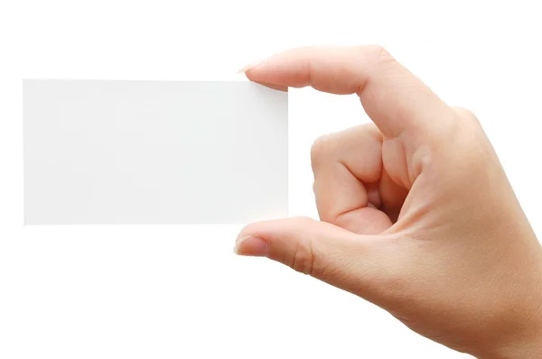 Cartão de papel na mão mulher — Fotografia de Stock