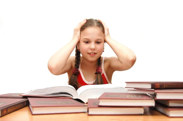 The young girl the teenager reads books — Stock Photo, Image