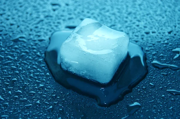 Кубики льда в воде на отражении — стоковое фото