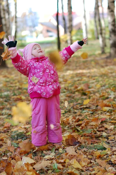 Holčička chodí v podzimním parku — Stock fotografie