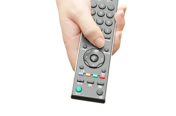 Television panel in a female hand — Stock Photo, Image