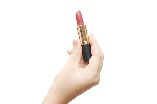 Open lipstick in a female hand — Stock Photo, Image
