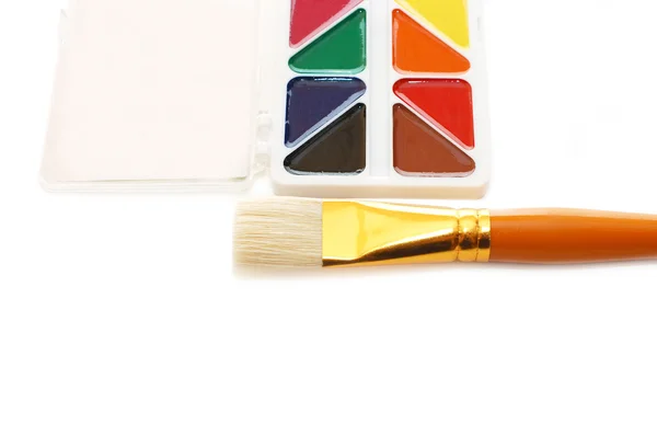 Water colour paints and brush — Stock Photo, Image