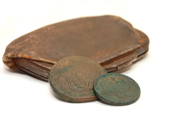 Πορτοφόλι του 19 αιώνα και ένα κέρμα — Φωτογραφία Αρχείου