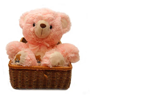 Η ροζ αρκούδα, κάθεται σε ένα κουτί — Φωτογραφία Αρχείου