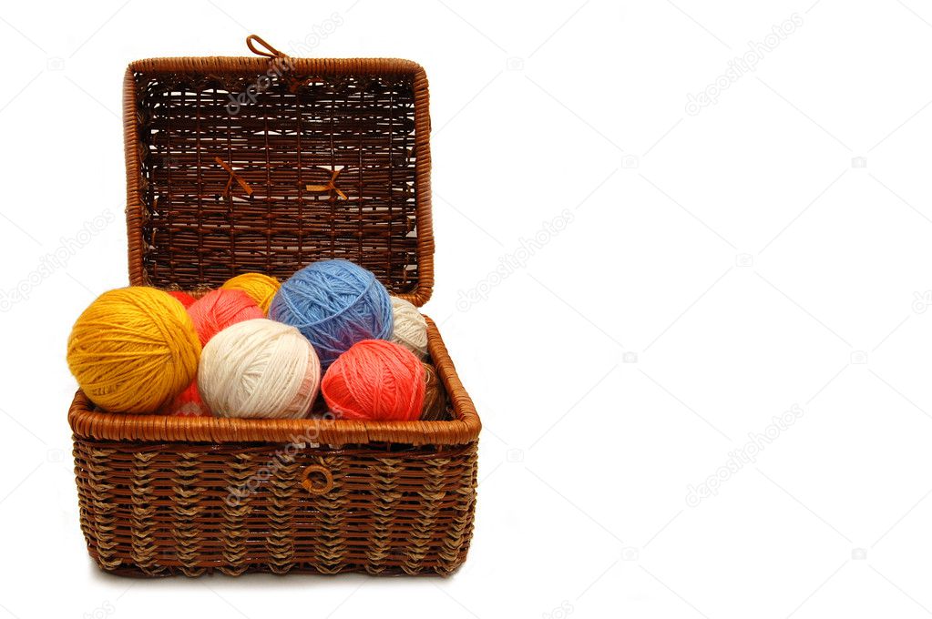 Wattled box with colour balls of a wool