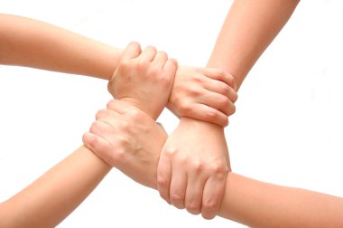 Image of crossed hands isolated white