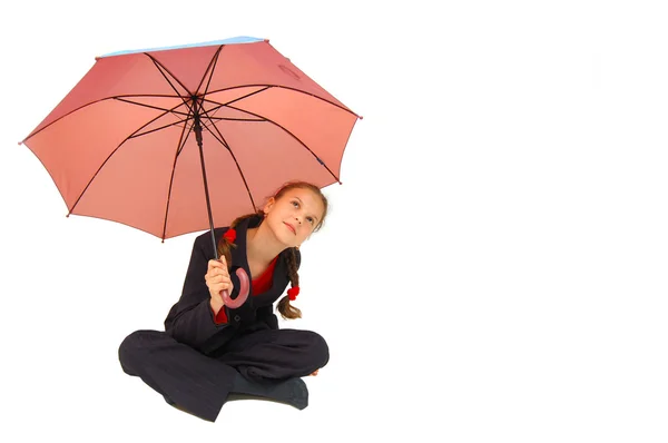 Roztomilé dospívající dívka s růžovým deštníkem — Stock fotografie