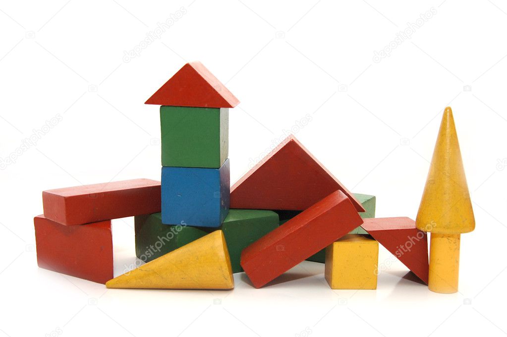 Building from wooden colourful childrens blocks